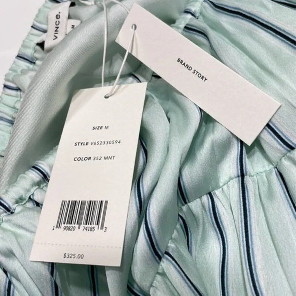 Vince Mint Stripe Gauze Panel Skirt Green M - Image 9