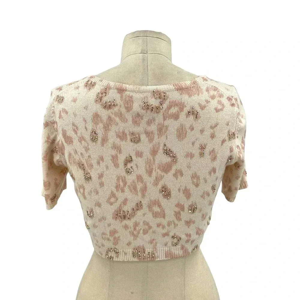Rebecca‎ Taylor Leopard Print Beaded Embellished Cropped Cardigan Sweater Small - Image 6