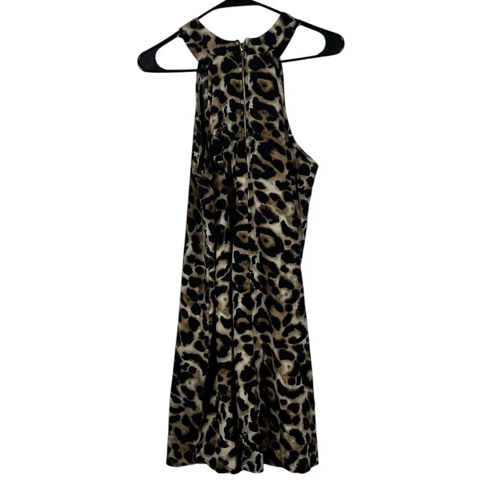 Mittoshop Mini Dress Womens M Brown Leopard Print Sleeveless Halter Mob Wife - Image 3