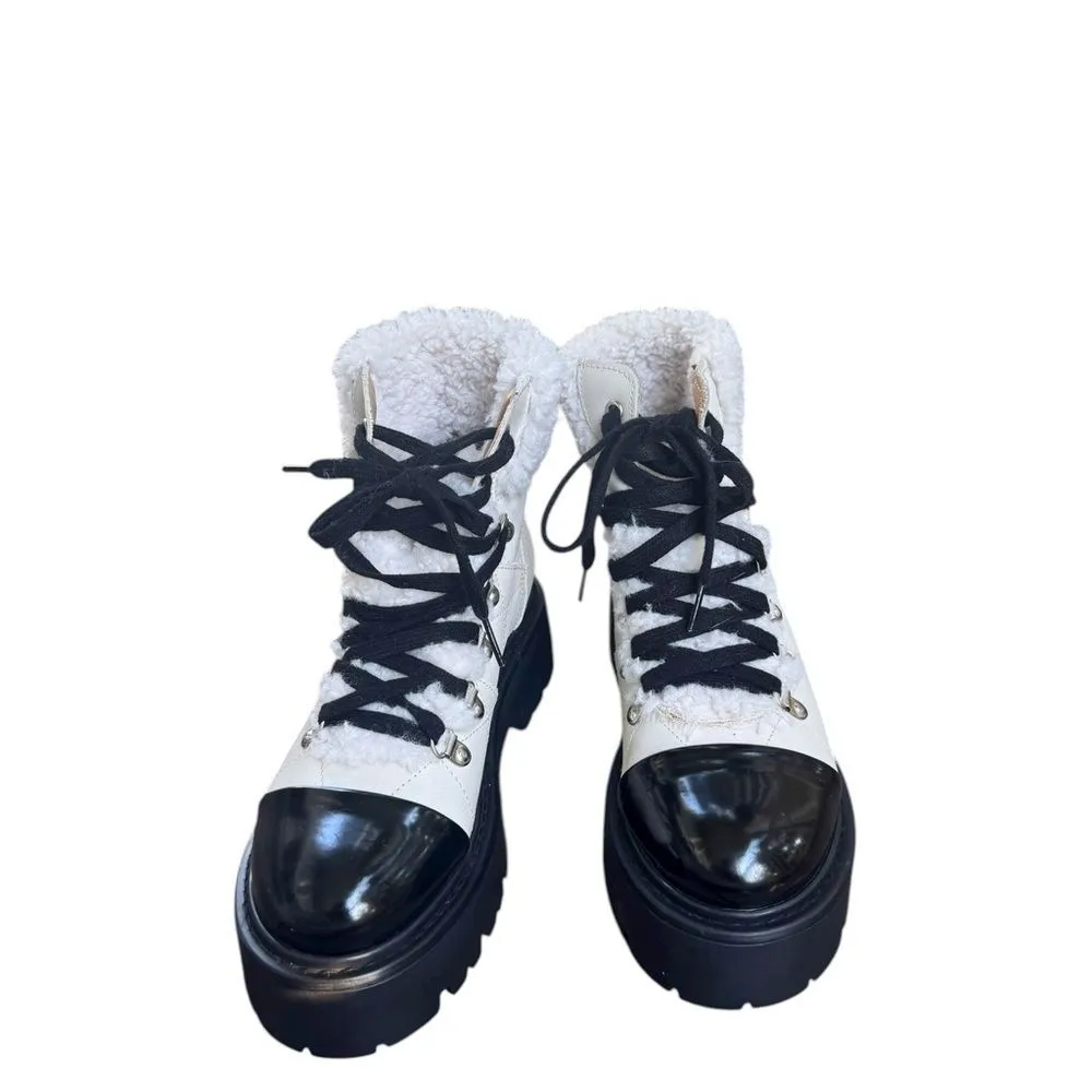 Steve Madden Reyen lace-up lug-sole hiker boots in bone leather 8.5 - Image 5