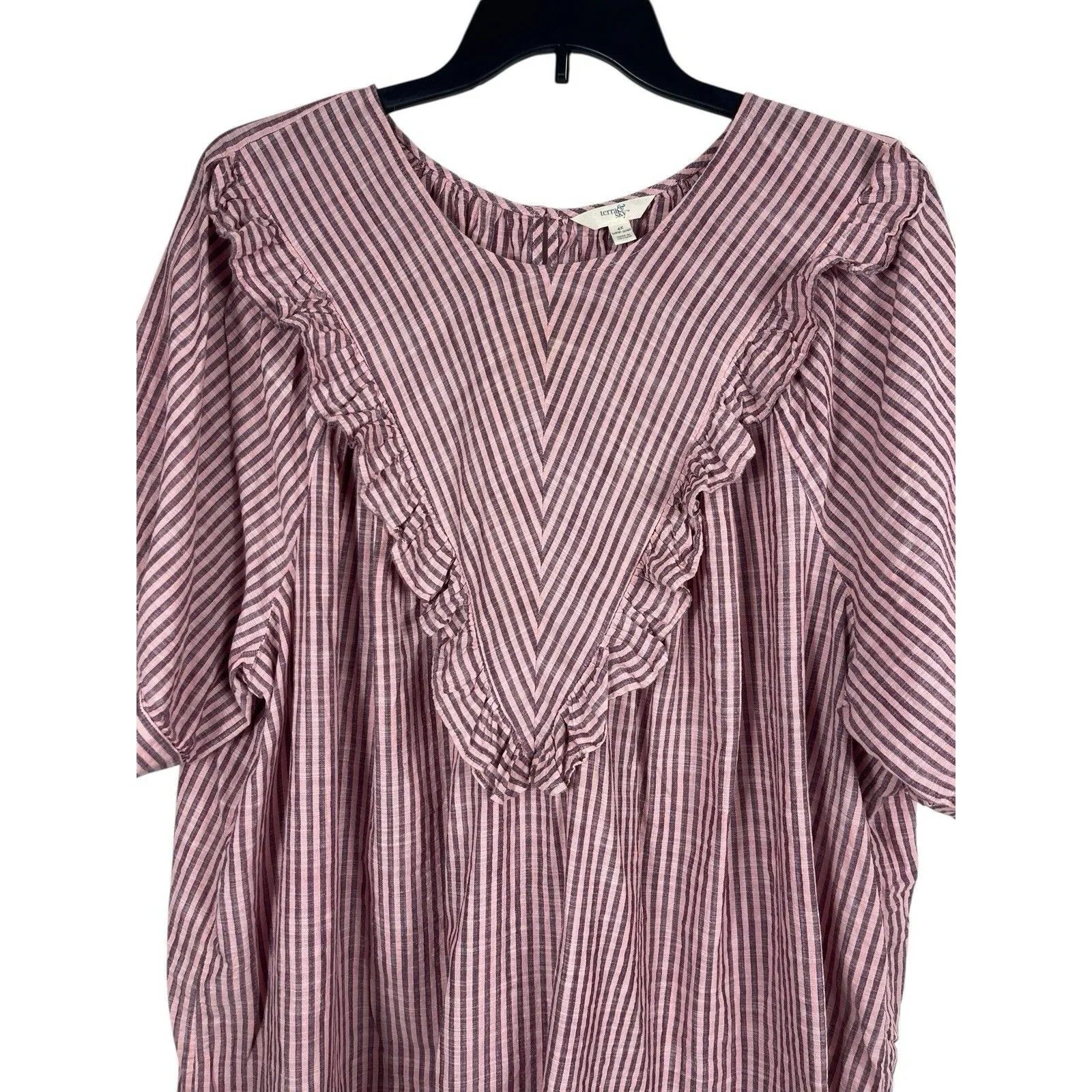 Terra & Sky 4X Top Pink Striped Ruffle Peasant Prairie Short Sleeve 100% Cotton - Image 2
