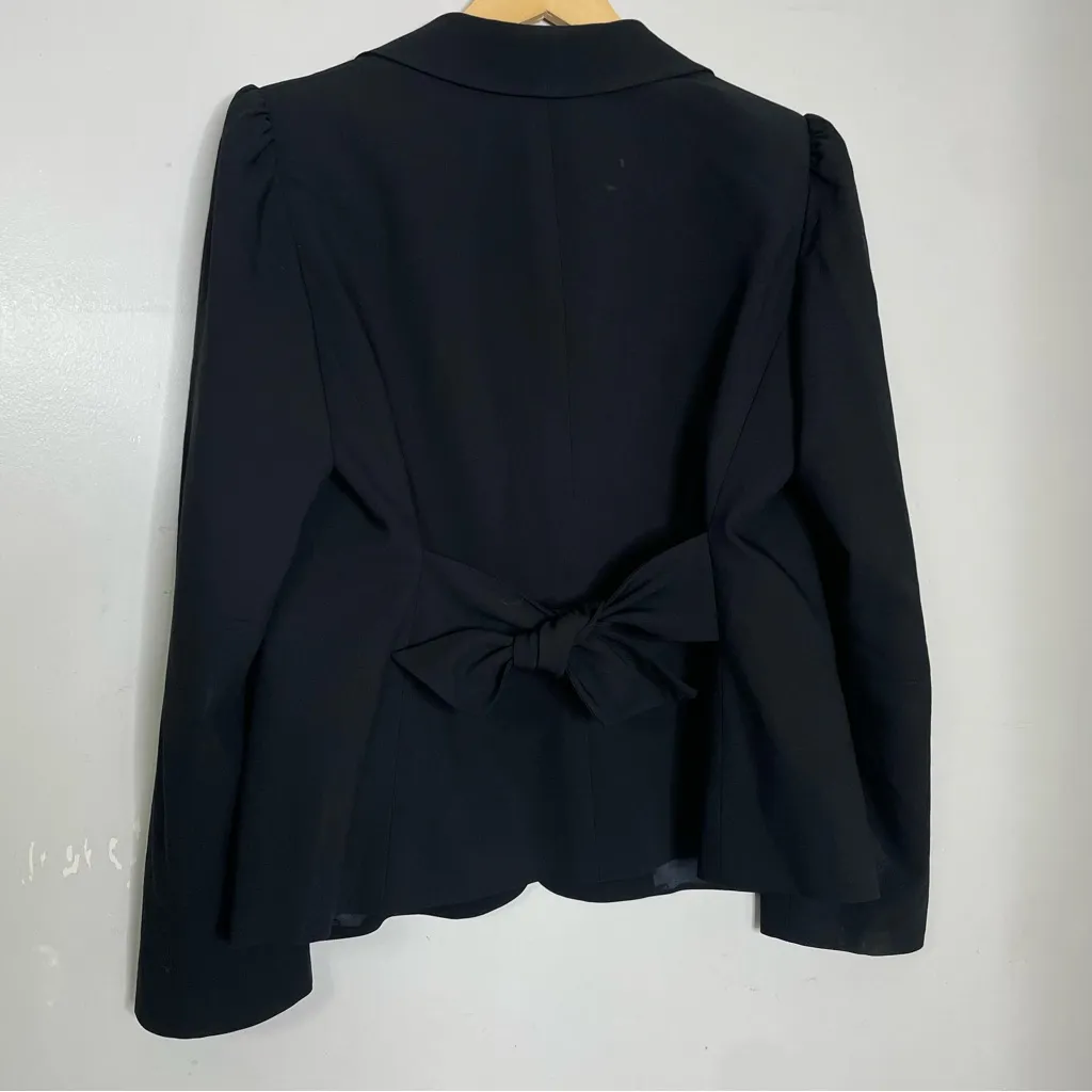 Armani Collezioni Black Virgin‎ Wool Blazer Tie Back Made in Italy Size 12 - Image 4