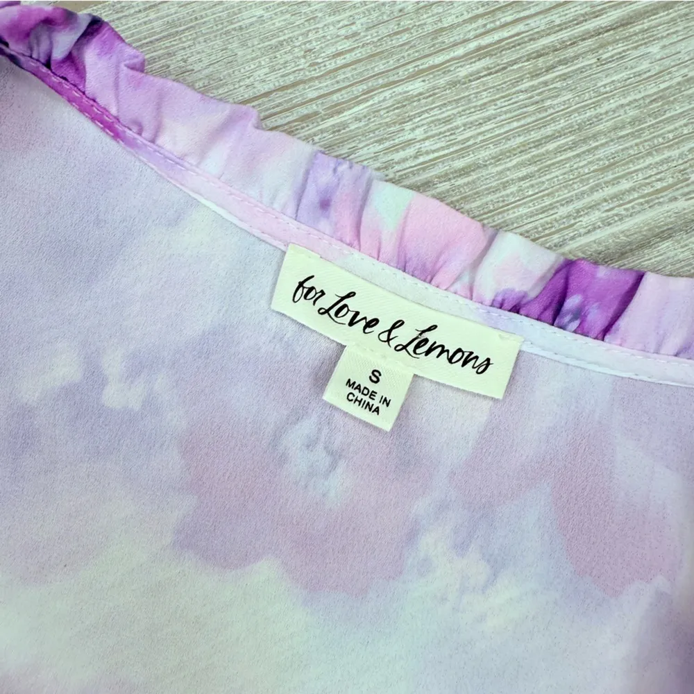 For Love and Lemons Women's Purple ZINNIA Floral Ruffle Blouse shirt sm - Image 3