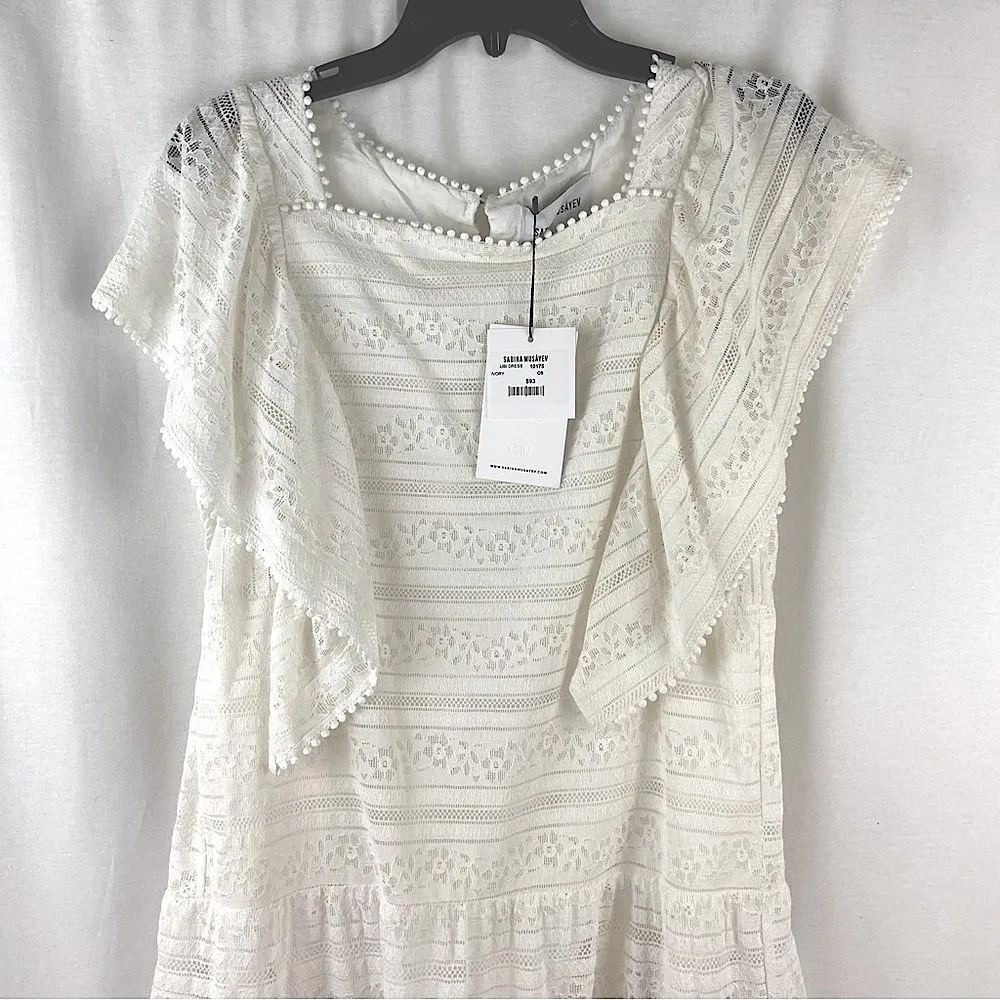 Sabina Musayev Libi Dress Ivory Lace Overlay Flutter Sleeve Ruffle Hem Fairycore Size M - Image 8