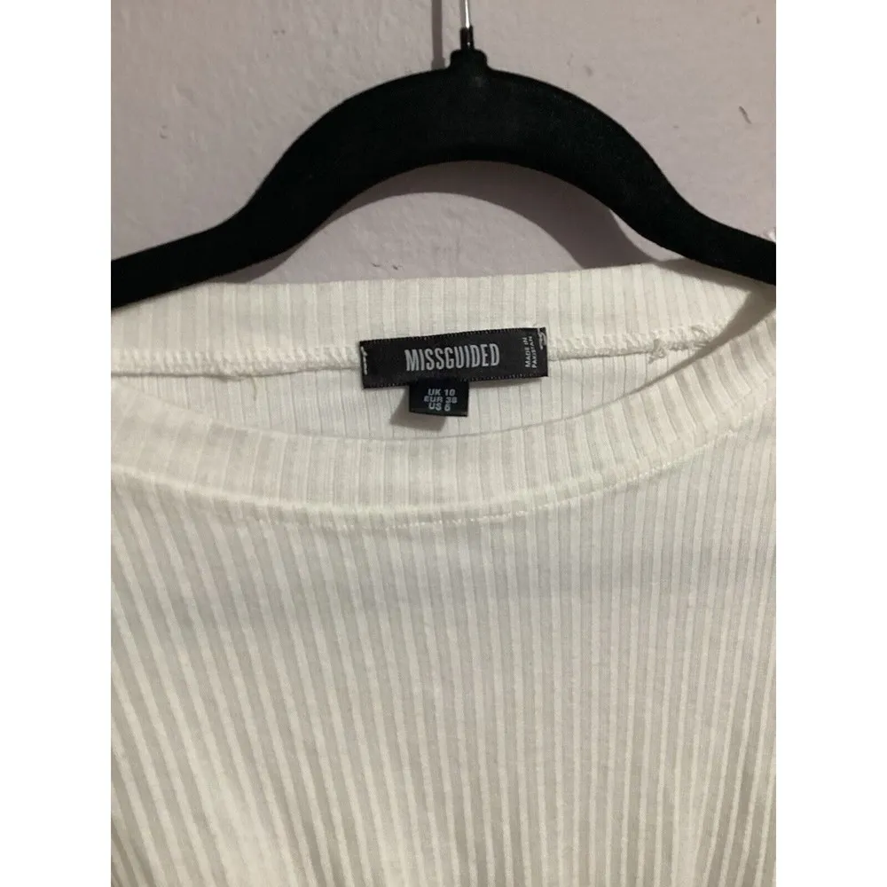 Misguided White Drawstring Waist Ribbed Mini Dress - Image 3