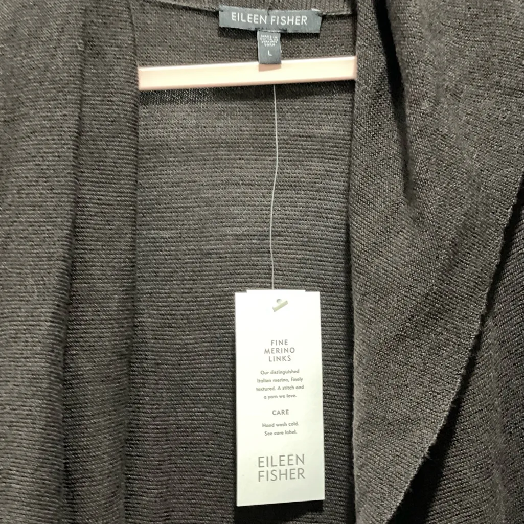 Eileen Fisher Merino Wool Dark Brown Musel Long Oval Cardigan Size Large - Image 3
