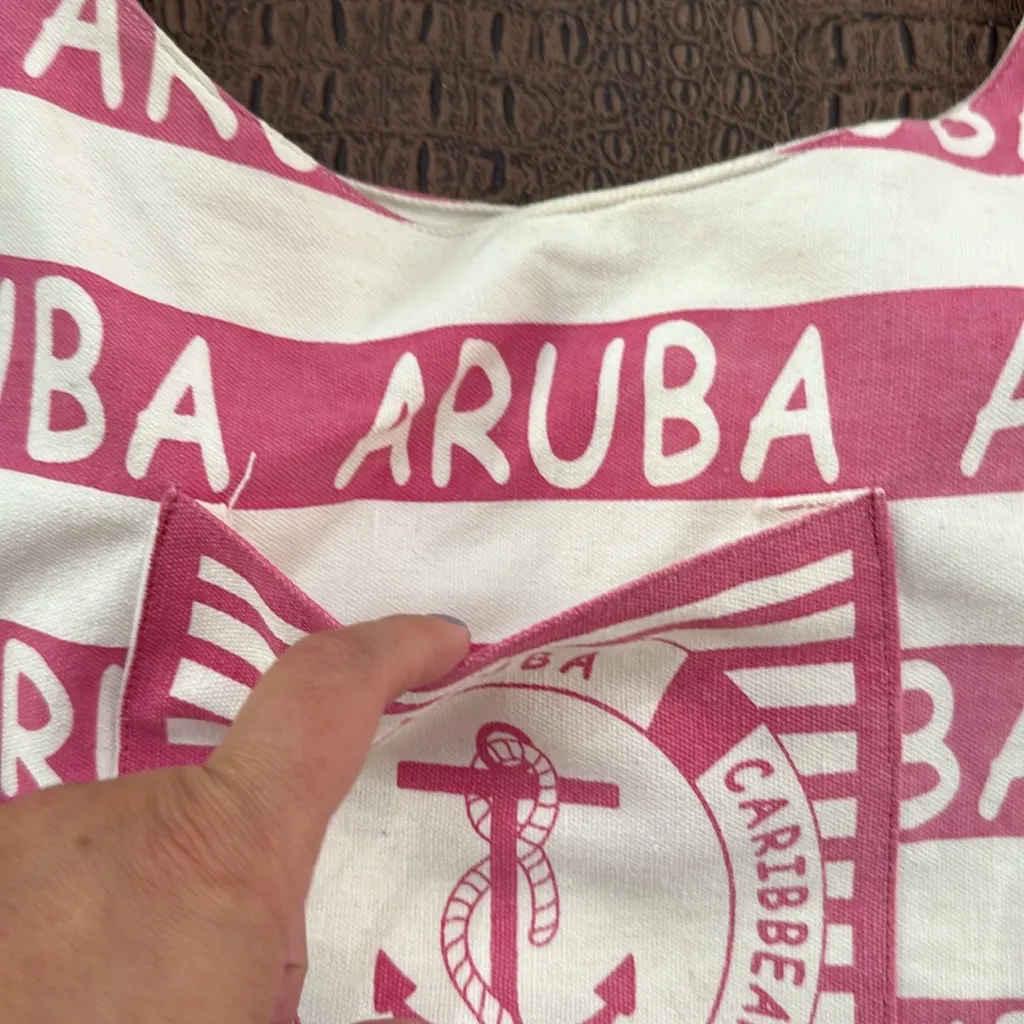 Aruba Caribbean Pink White Canvas Shoulder Bag Souvenir Tote Hobo Purse - Image 4