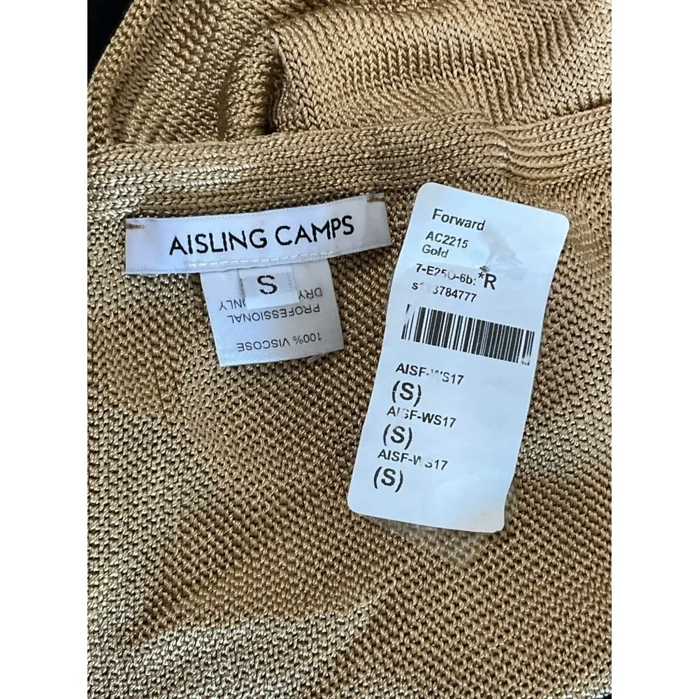 Aisling Camps Gold Drip Top in Gold Small New Womens Knit Cropped Halter Tank - Image 7