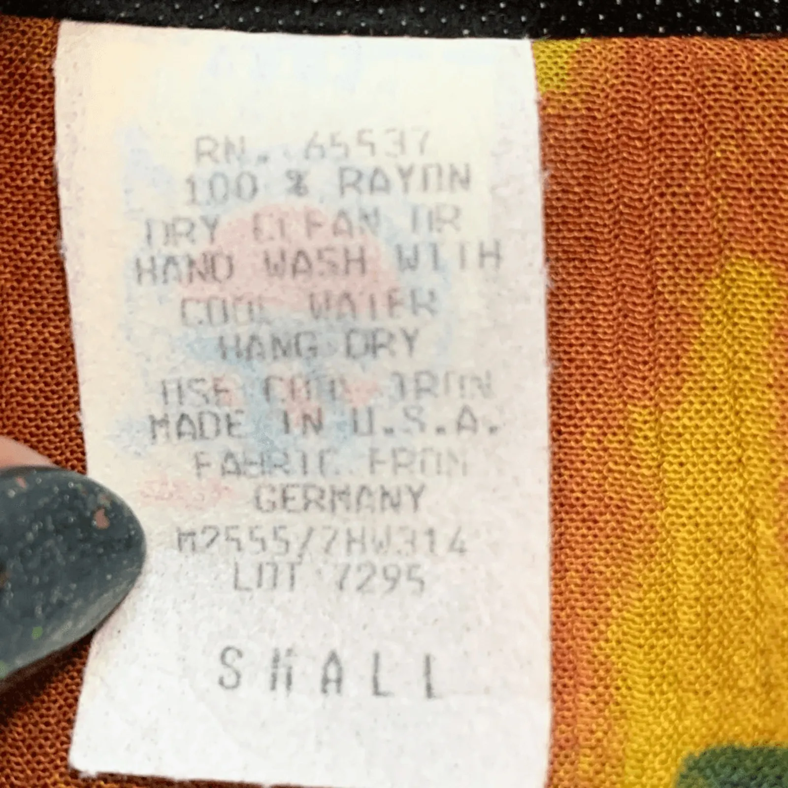 Vintage 90s Abstract Floral Tie Front Top Cropped Multicolor Rayon Shirt Small Orange - Image 10