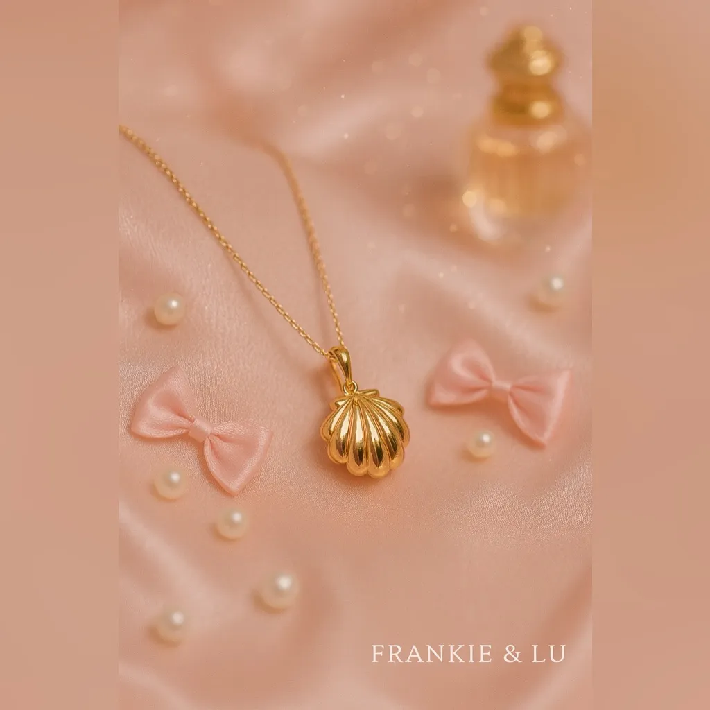 Gold Shell Necklace w Pearl Vintage Inspired Dainty Coquette Jewelry Soft Glam - Image 3