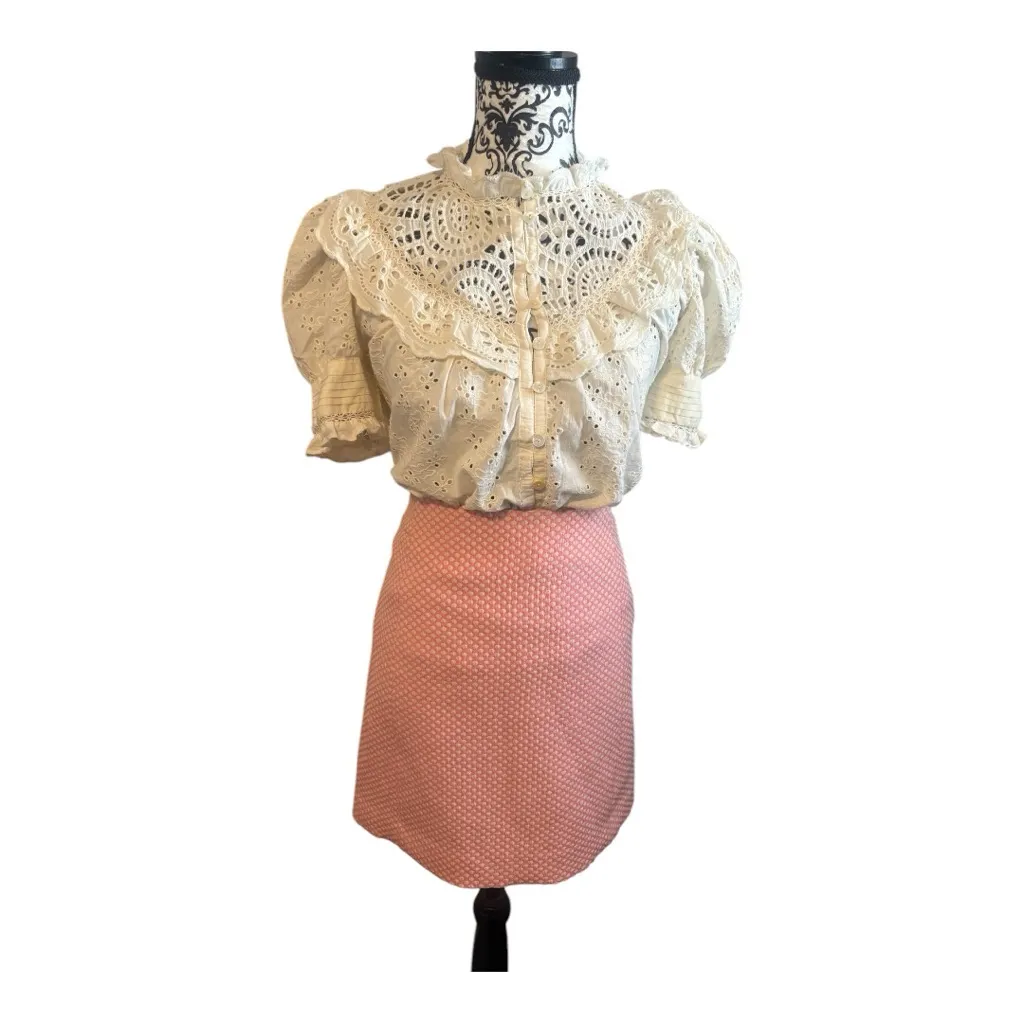 HOUSE OF HARLOW 1960 Ivory Ruffle Trim Puff Sleevees Blouse Size M - Image 2