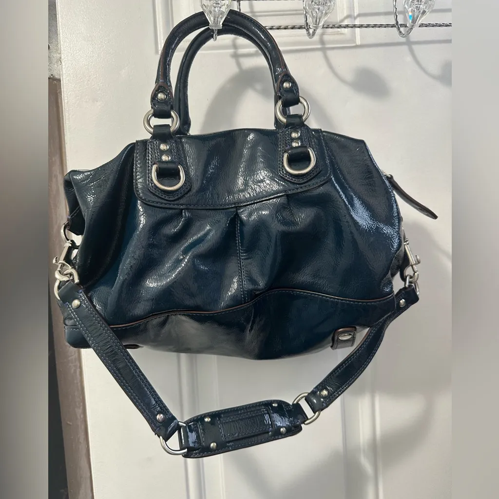 Coach Blue Patent Leather Satchel w shoulder strap - Image 2
