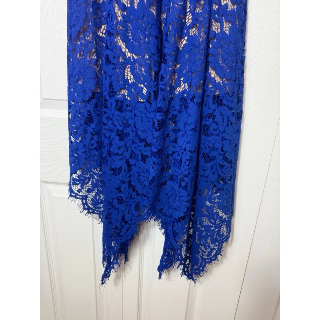Lulus Royal Blue Lace Handkerchief Hem Midi Dress One Wish Women’s Small - Image 5