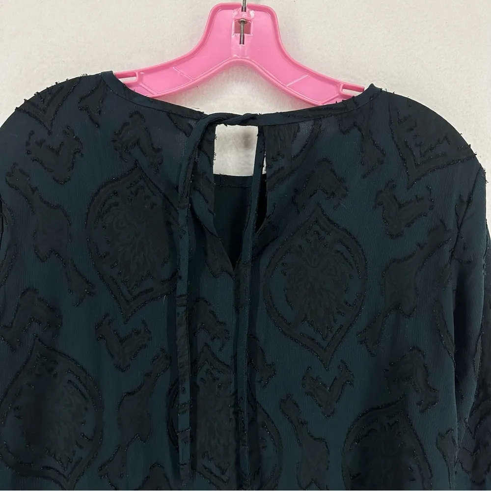 Ann Taylor LOFT Blossom Jacquard Lantern Sleeve Blouse Top Size Medium Deep Teal - Image 8