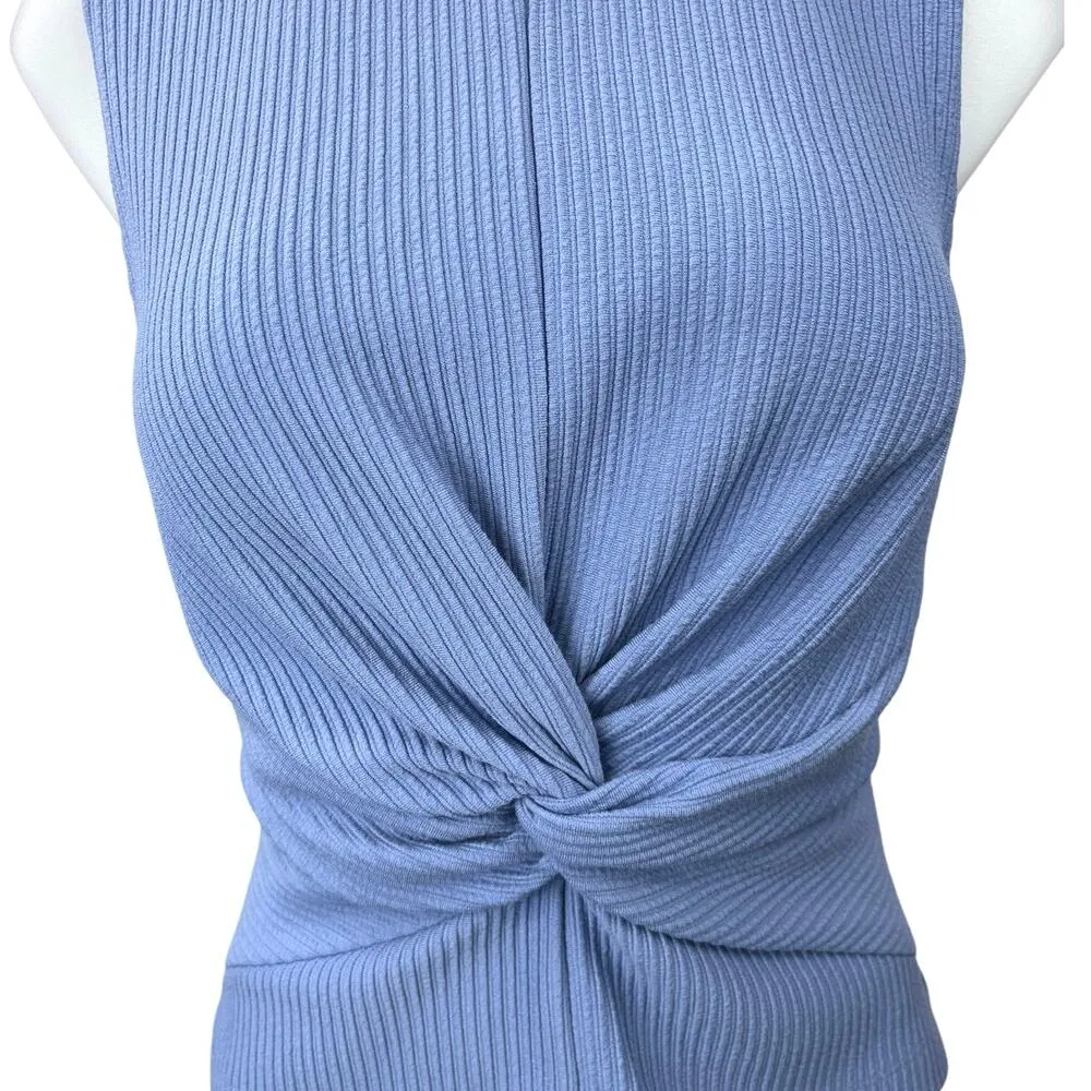 Club Monaco Blue Ribbed Knit Twist Front Stretch Sleeveless Tank Top Size S - Image 3