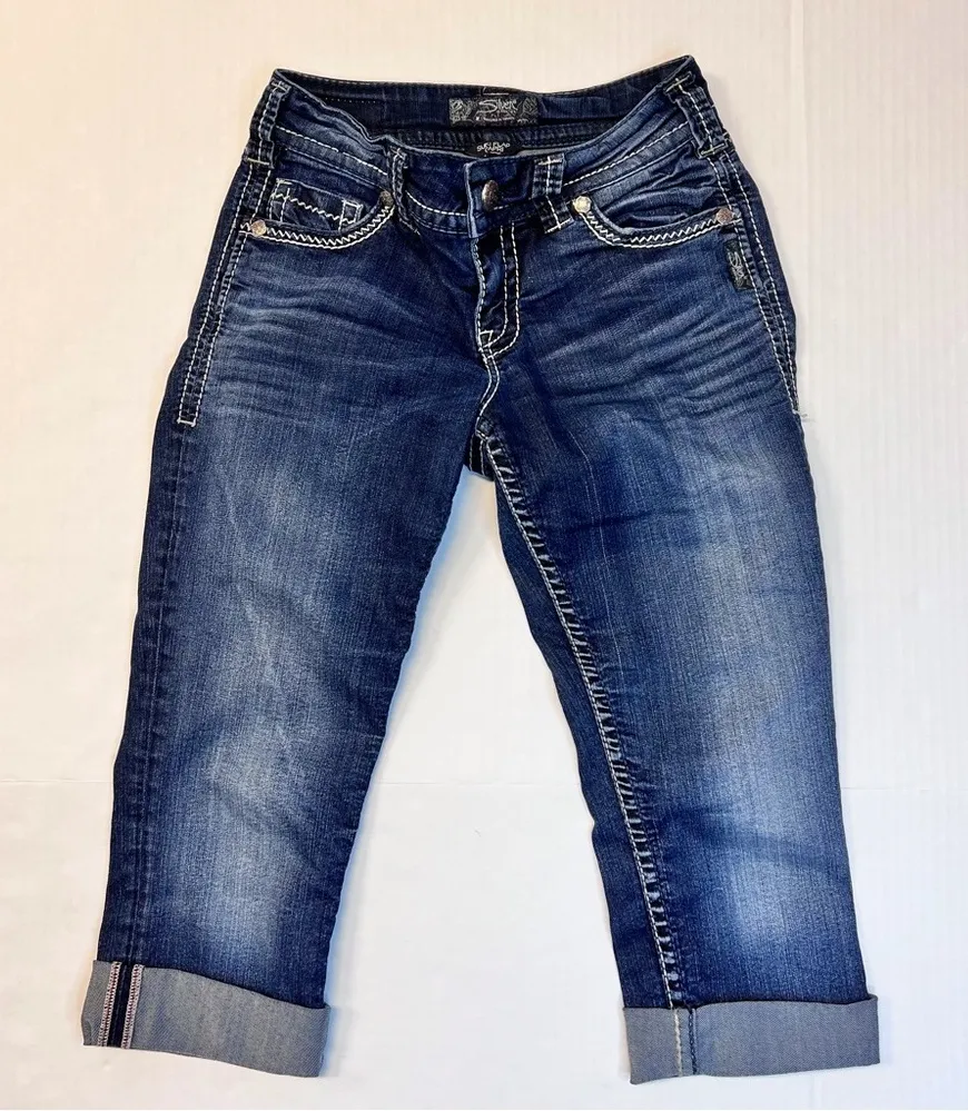 Silver Jeans Co Womens Blue Denim Suki Flap Capri 5 Pocket Jeans Size W25 - Image 1