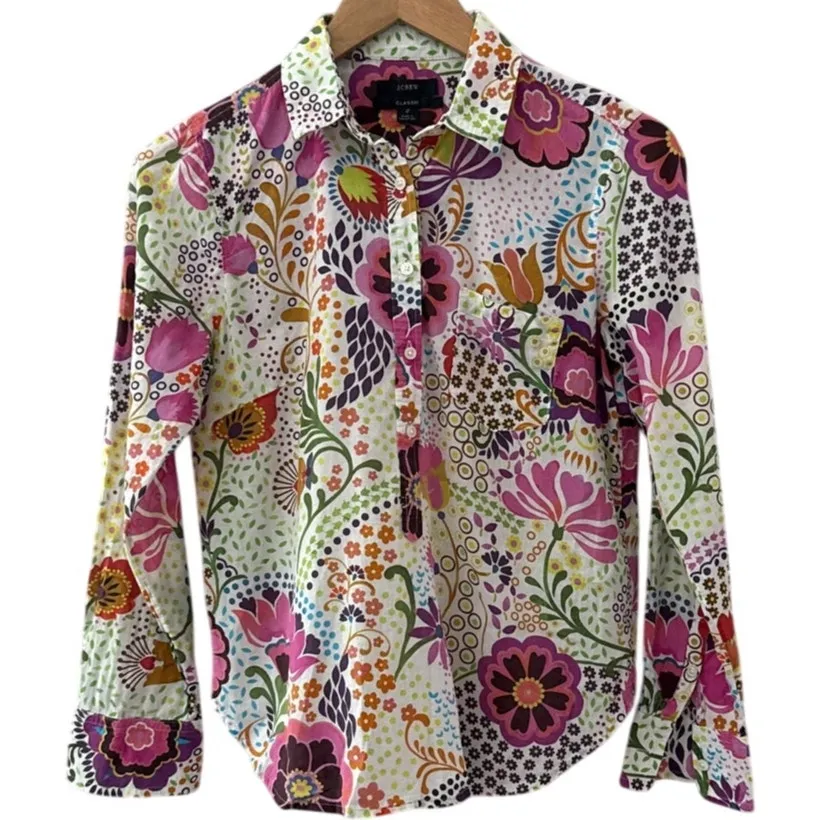 J.‎ Crew Ratti Retro Floral Popover Classic Fit  Shirt Rose Multi Size 2 - Image 5