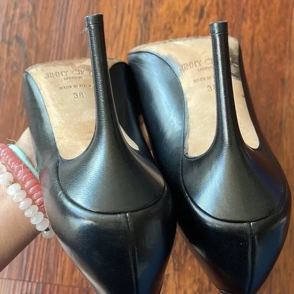 Jimmy Choo Black Chic Edgy Feminine Professional Sleek Leather Pumps Size 38 - Image 8