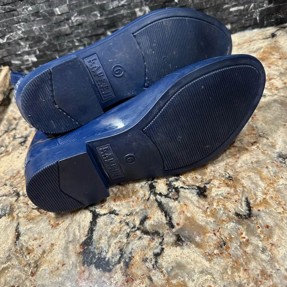 Ralph Lauren Pull on Rain Boot Blue Metallic Muck Boots Womens Sz 6 - Image 9