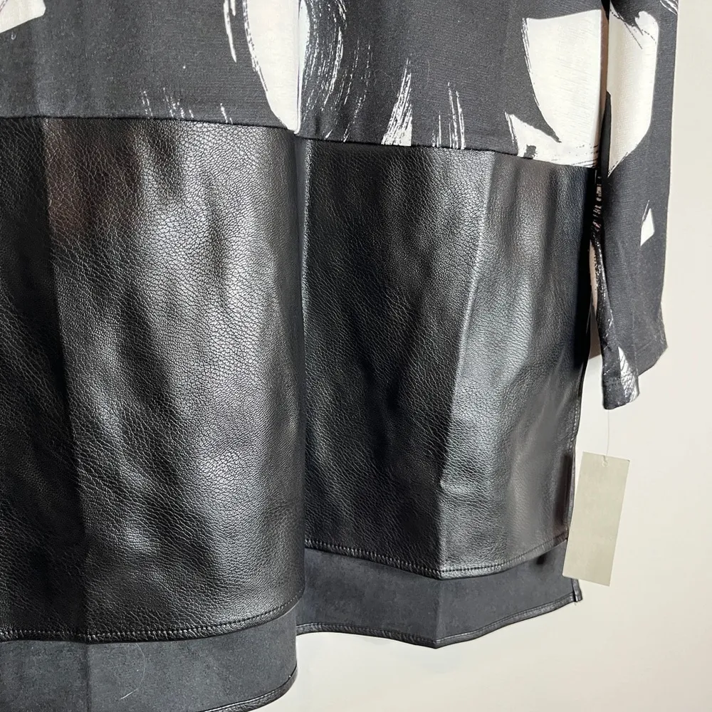 NWT Natori mixed media faux leather patterned top - Image 6