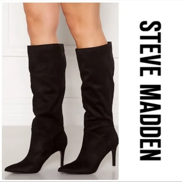Steve Madden Kinga Black Faux Suede Heeled Boot Size 9 - Image 2