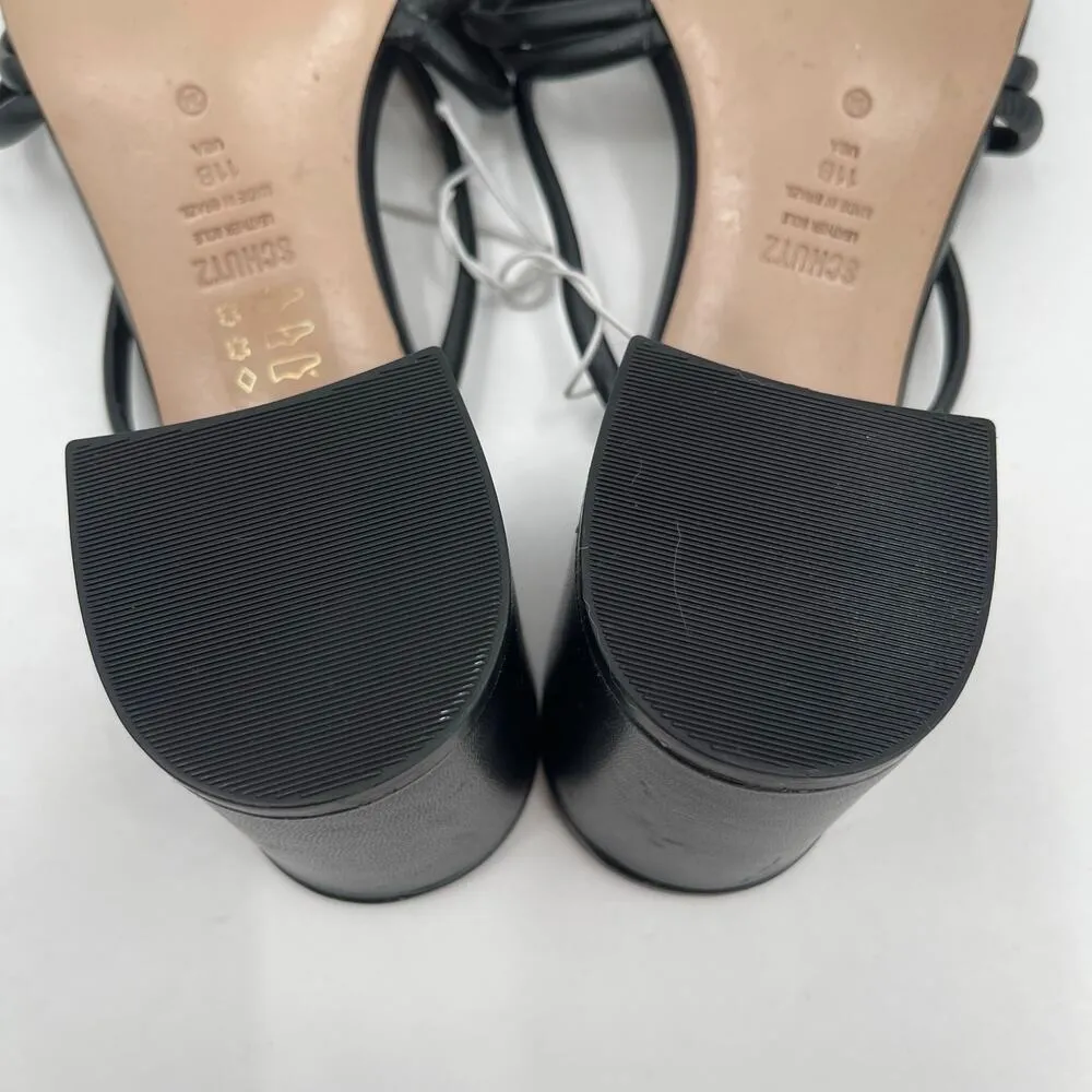 SCHUTZ Princey Sandals Size 11 Black Leather Strappy Block Heel Double Knotted - Image 9
