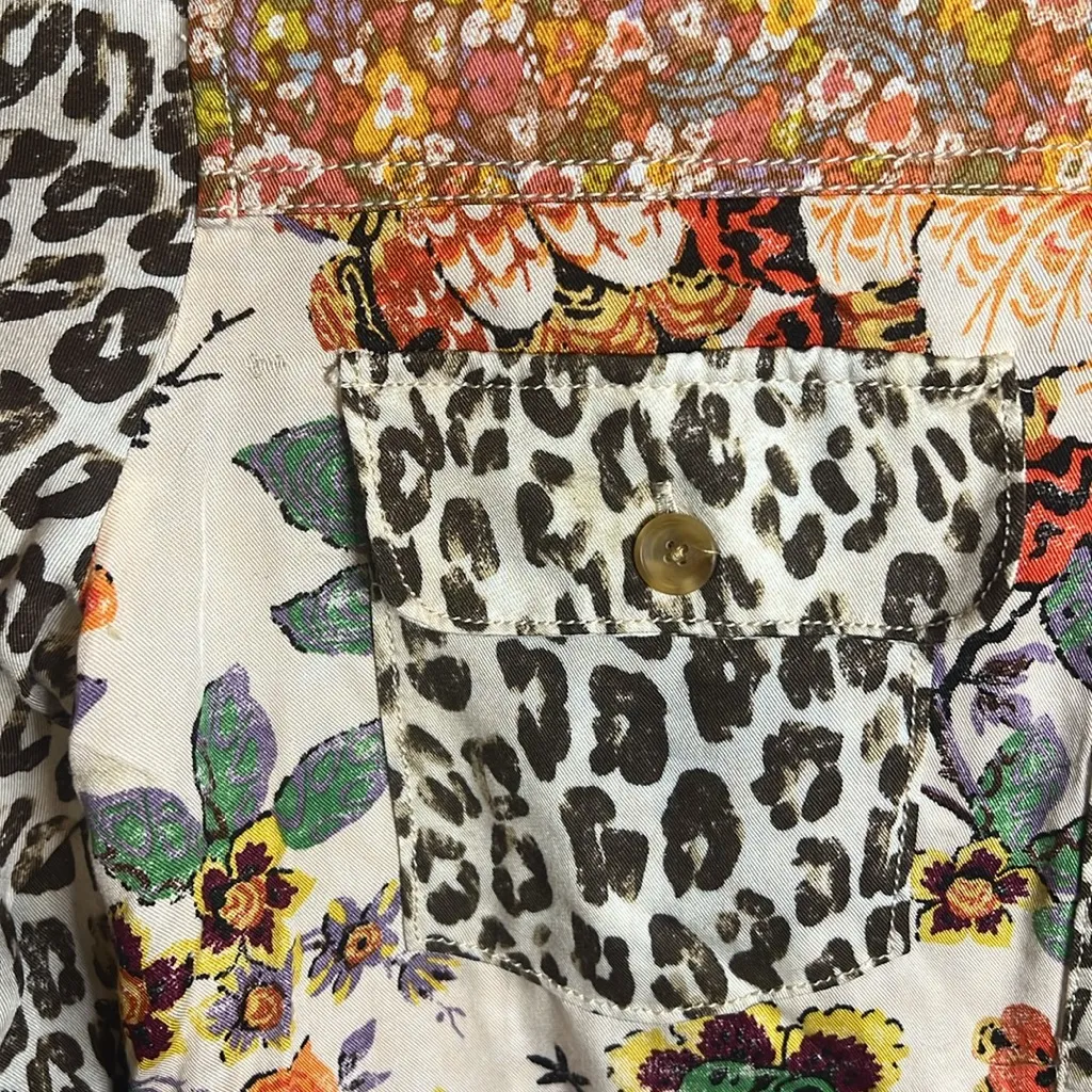 Pilcro Anthropologie Leopard Floral Mix Media Button Oversize Shirt Slouchy Boho - Image 10