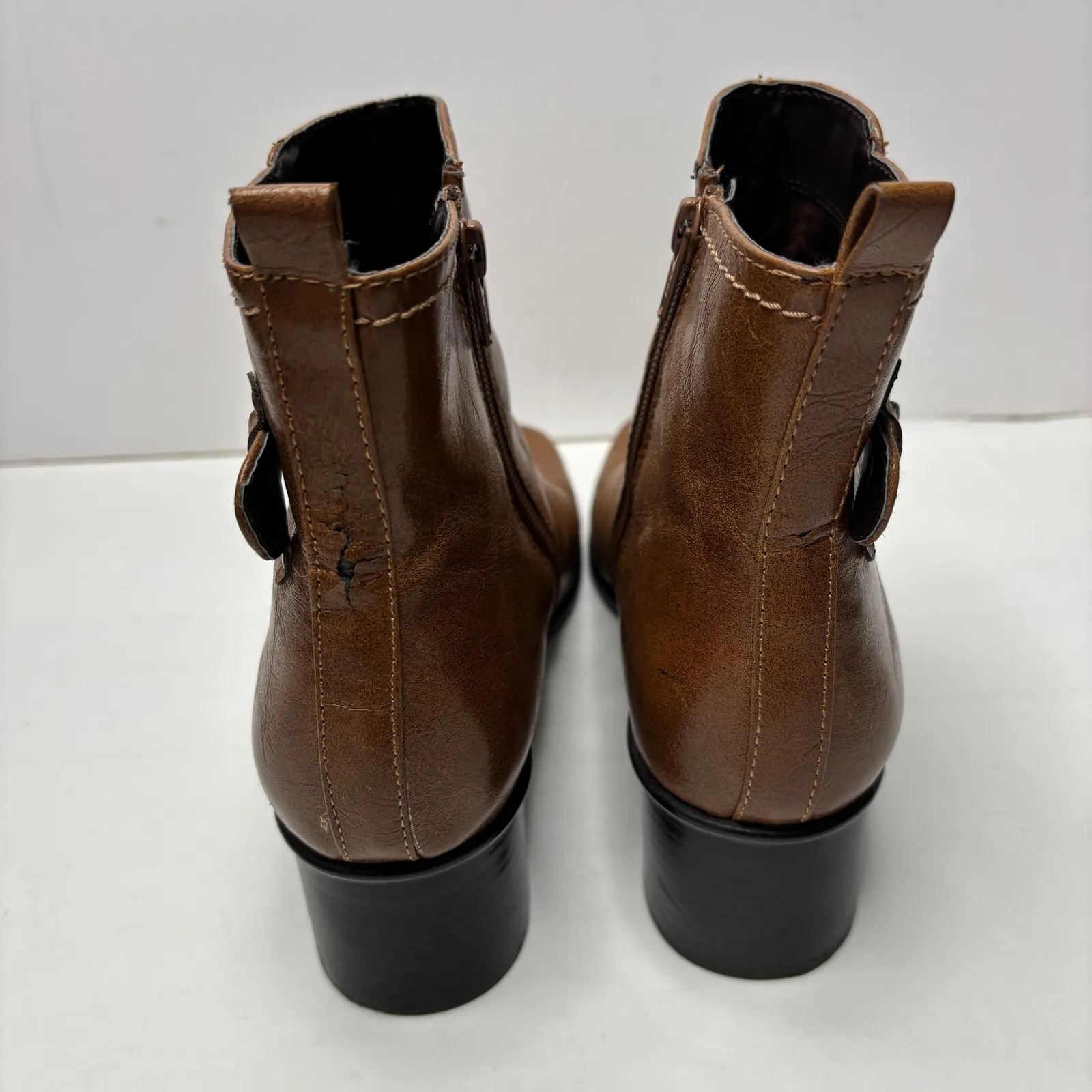 VTG Faux Leather Cognac Brown Square Toe Ankle Boots 90s Y2K Womens 9 SEE - Image 3