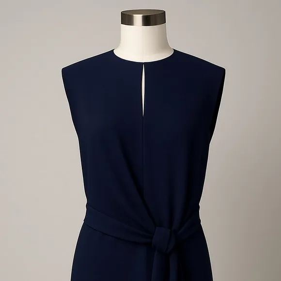 Tibi Savanna Sleeveless Tie Front Mini Dress 2 Keyhole Neck Blue Minimalist - Image 5