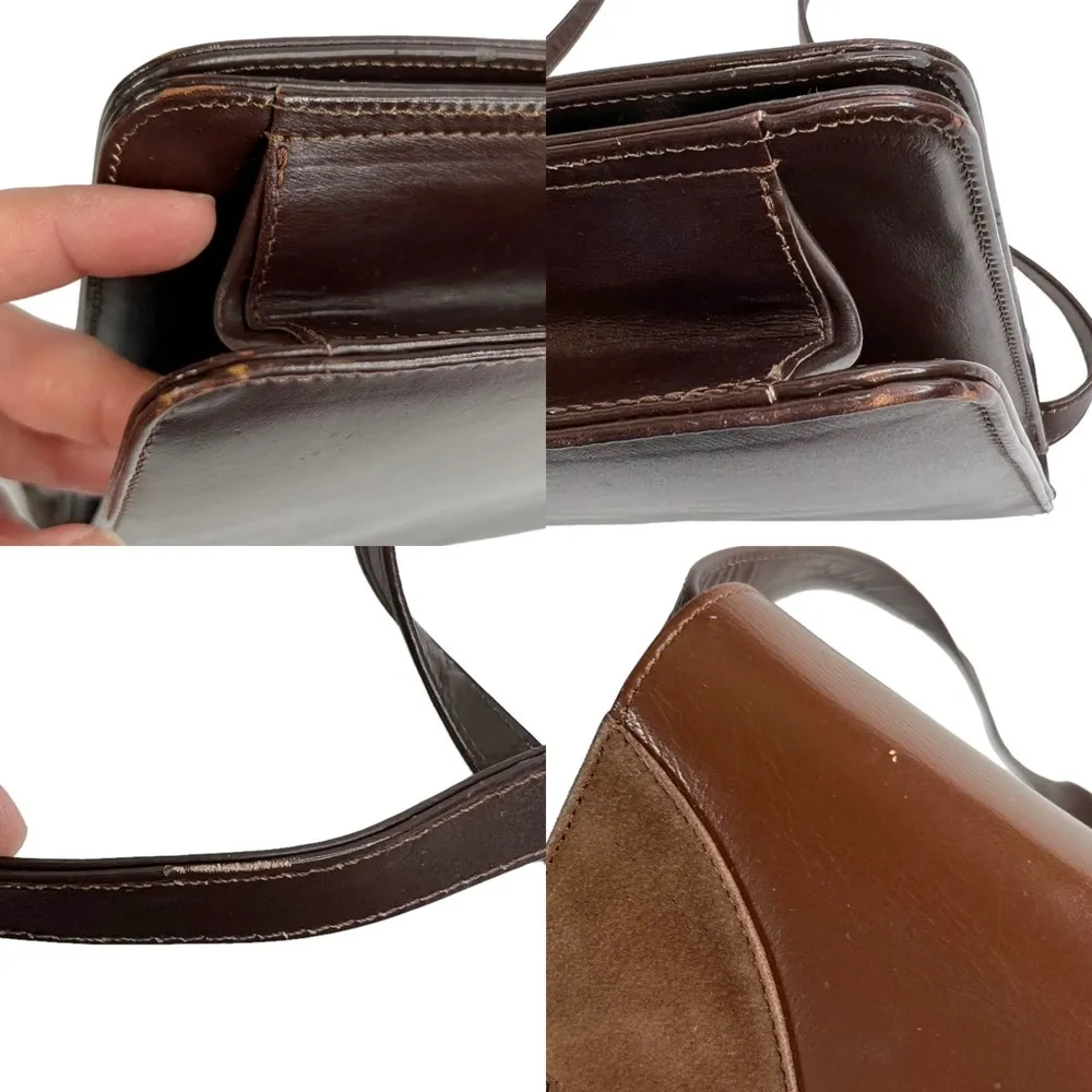 Brown Faux Leather & Suede Patchwork Front Shoulder Purse - Image 8