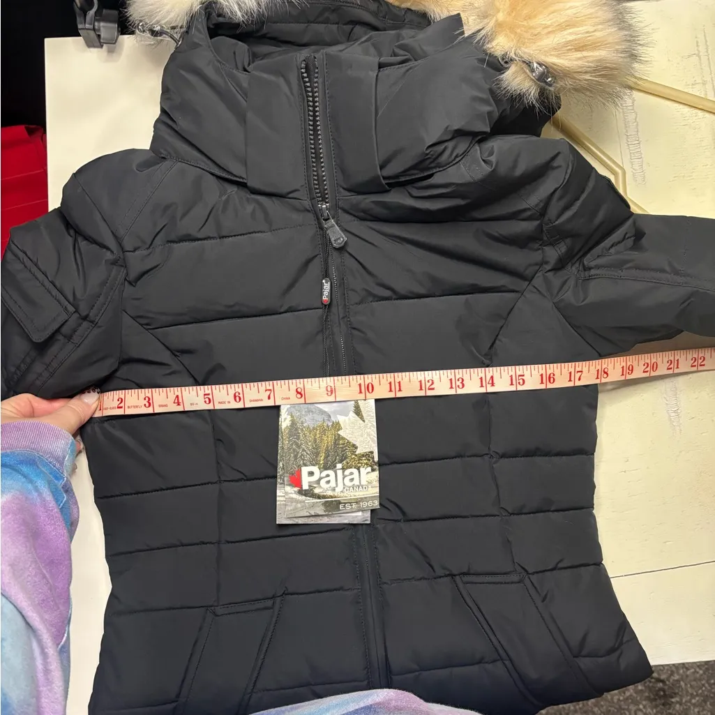 Pajar Venice Long Puffer Jacket Coat  Black Faux Fur Hood Size Size XS New - Image 4