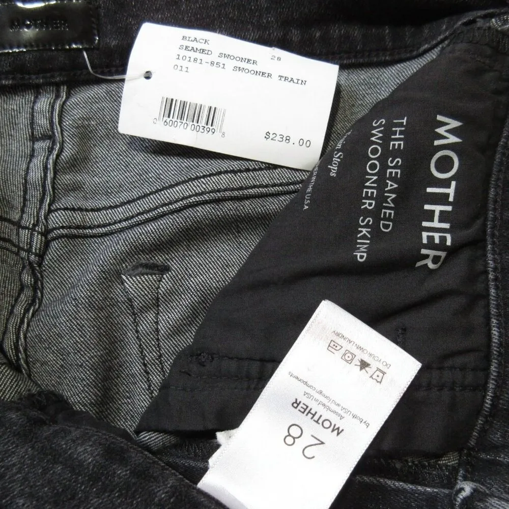 NWT Mother Seamed Swooner Skimp in Train Stops Stretch Skinny Jeans 28 Black - Image 4