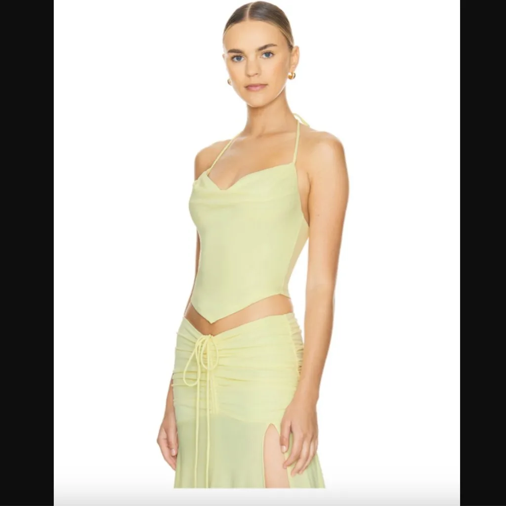 Lovers and Friends Surya Pale Yellow Halter Top & Midi Skirt Set S - Image 2