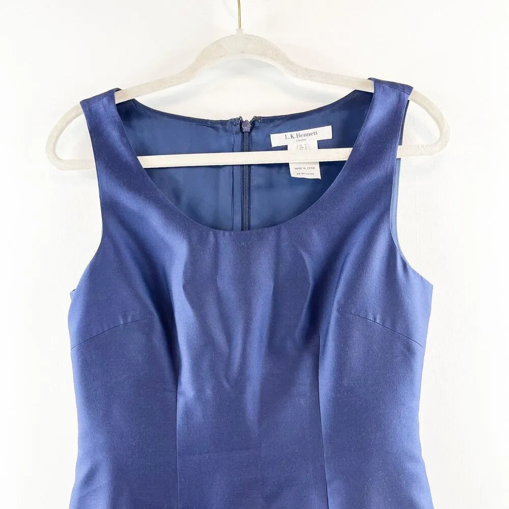 L.K. Bennett Sleeveless Wool Silk Blend Knee Length Sheath Dress Navy Blue 6 - Image 4