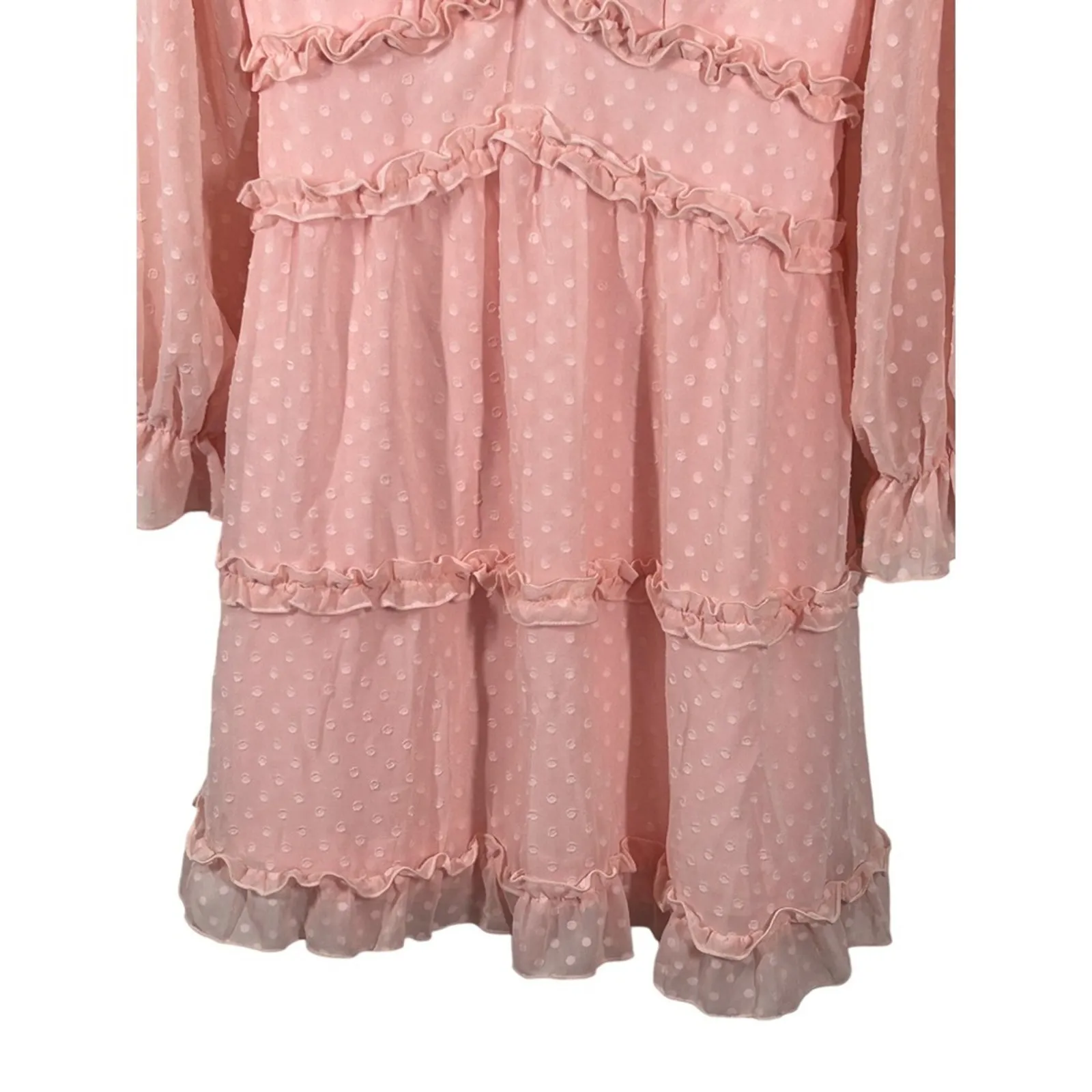 Pink Clip Dot Faux Wrap Mini Dress Size Small Ruffle Babydoll Open Back Dress - Image 10