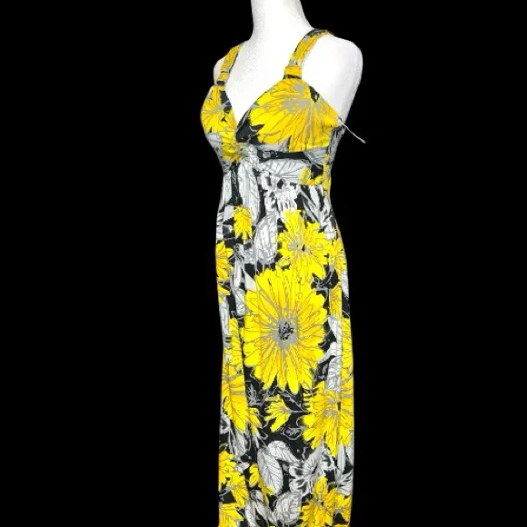 Allison Brittney Yellow and Black Floral maxi Dress - Image 6