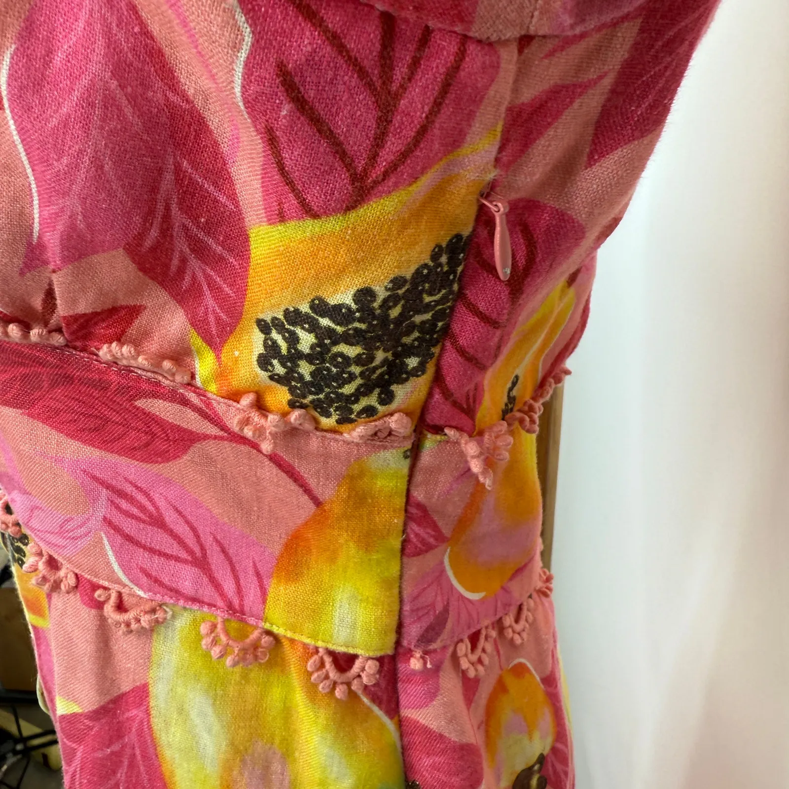 Farm Rio Pink Papaya Salad Button Down Linen Dress Size Small - Image 7