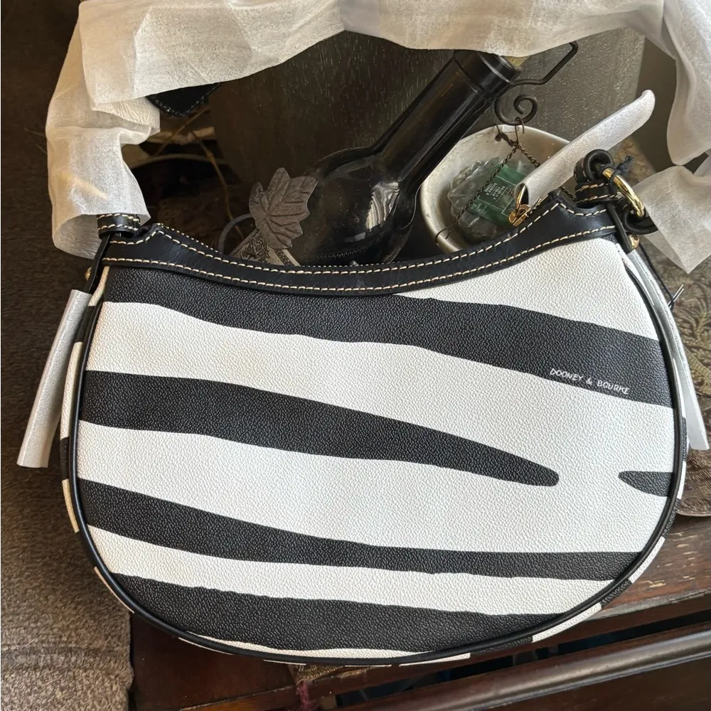 Authentic Dooney & Bourke leather Zebra Print zip top shoulder Bag - Image 8