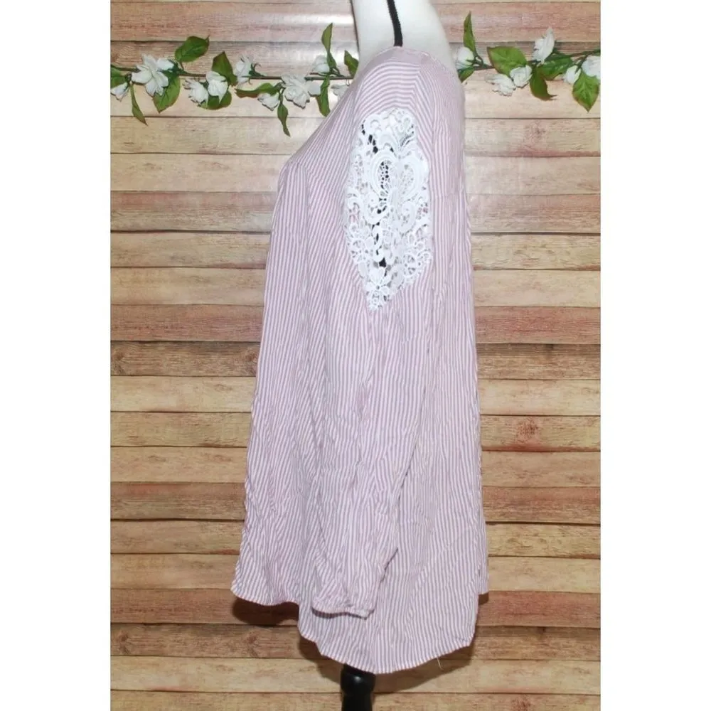 Lane Bryant Purple Striped Blouse Top Tunic Size 26W 28W Long Lace Sleeve - Image 3