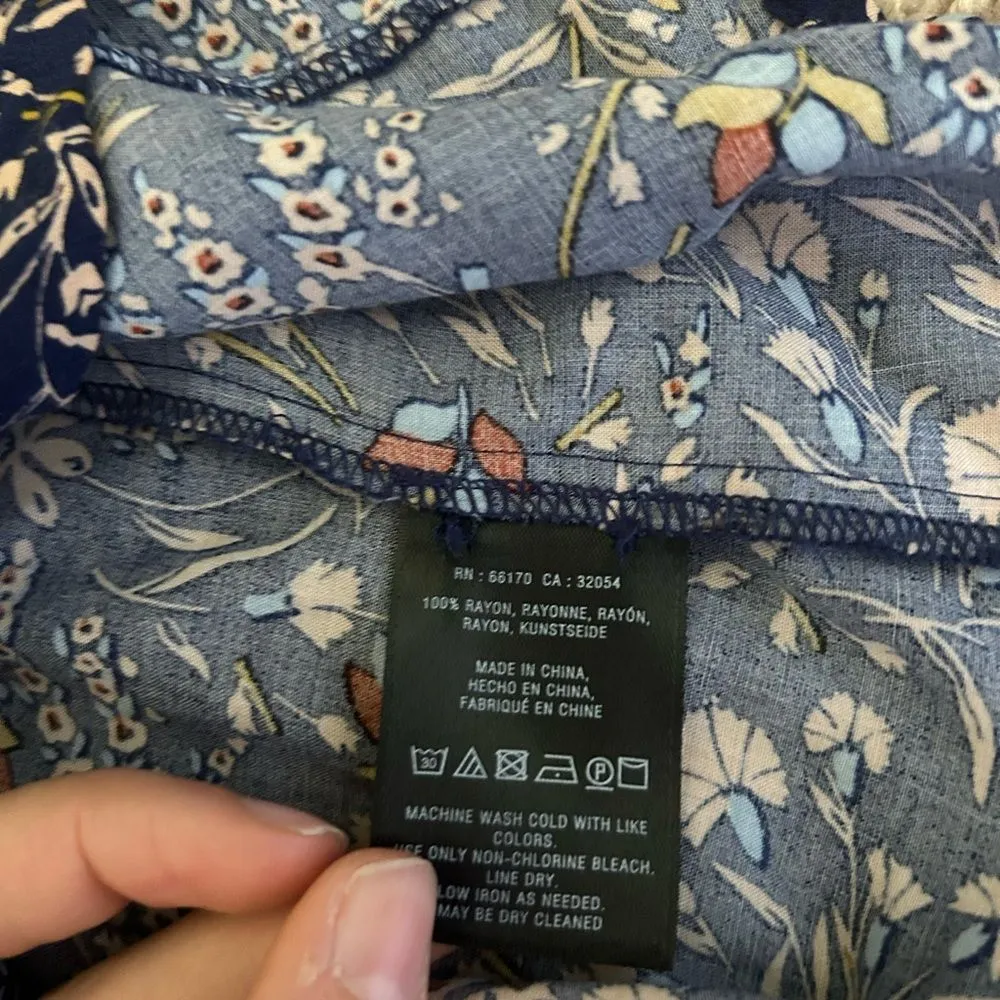 Maeve Anthropologie Floral Flowy Boho Button Up Tie Neck Blouse Top Size X-Small - Image 10