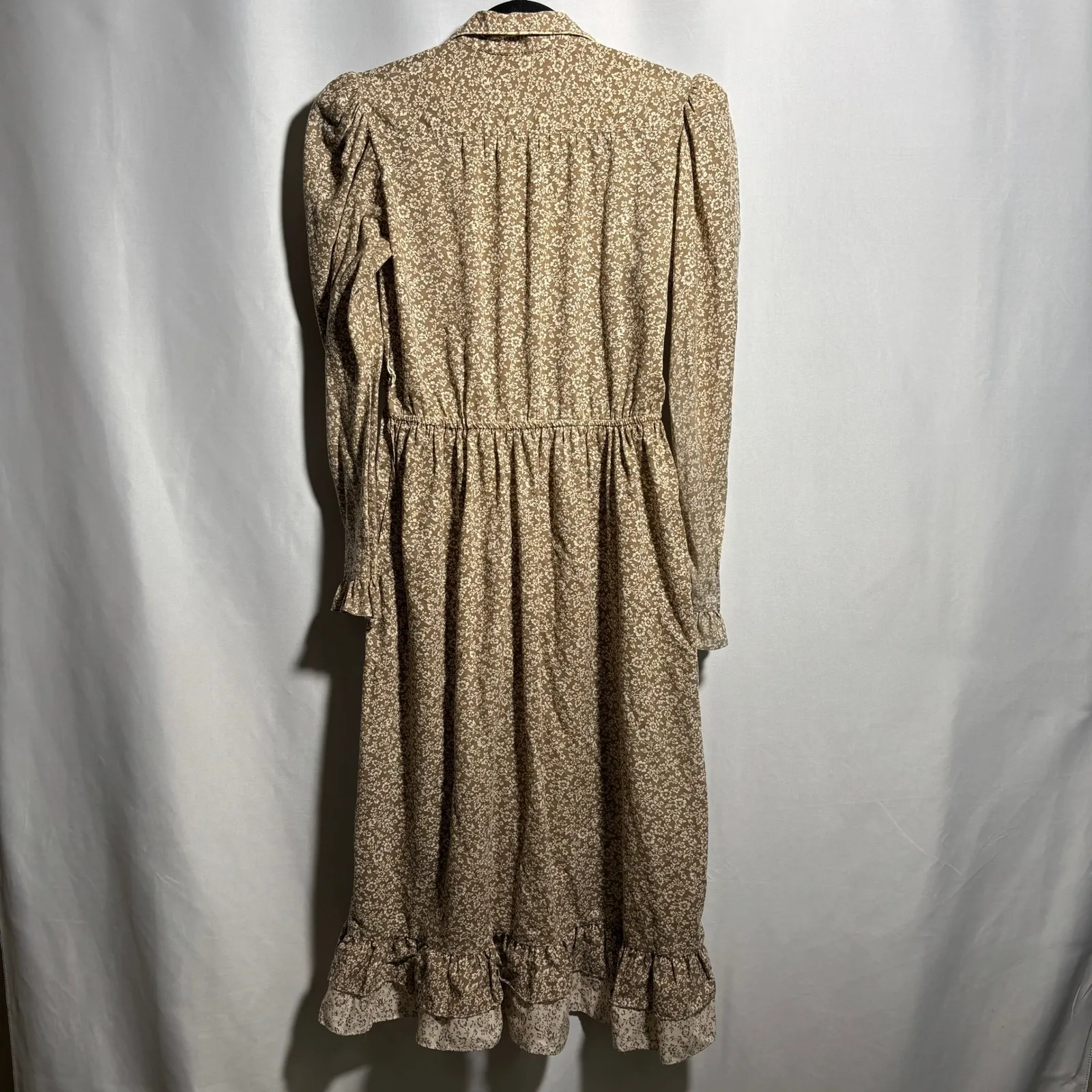 Vintage Brown Floral Prairie Midi Maxi Dress Long Sleeve Cottage Core Boho M SEE Size M - Image 2