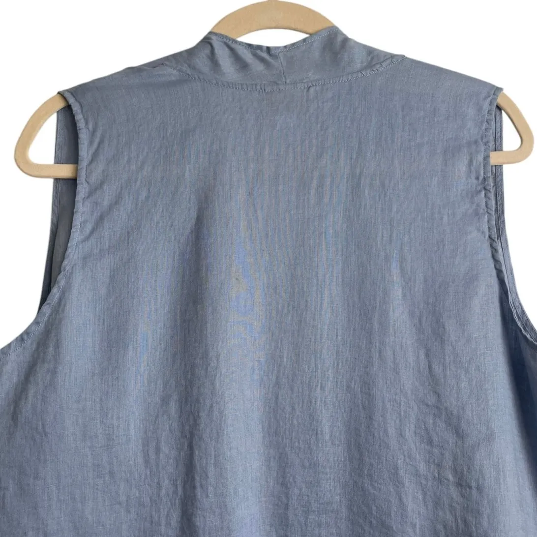 Ruby Rd Woman Vest Top 2X Blue Linen Crochet Trim Open Front Beachy Boho Cowgirl - Image 4