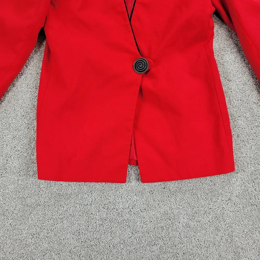 Vintage Karen Scott Womens Suit 8 Red Black Piping Single Button Jacket Skirt - Image 9