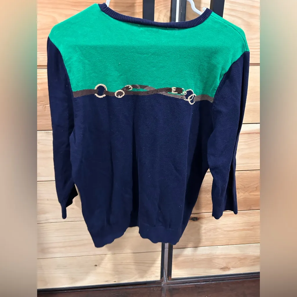 Lauren Ralph Lauren Womens XL Blue Knit Stretch Sweater Rope Horse 3/4 Sleeve - Image 4