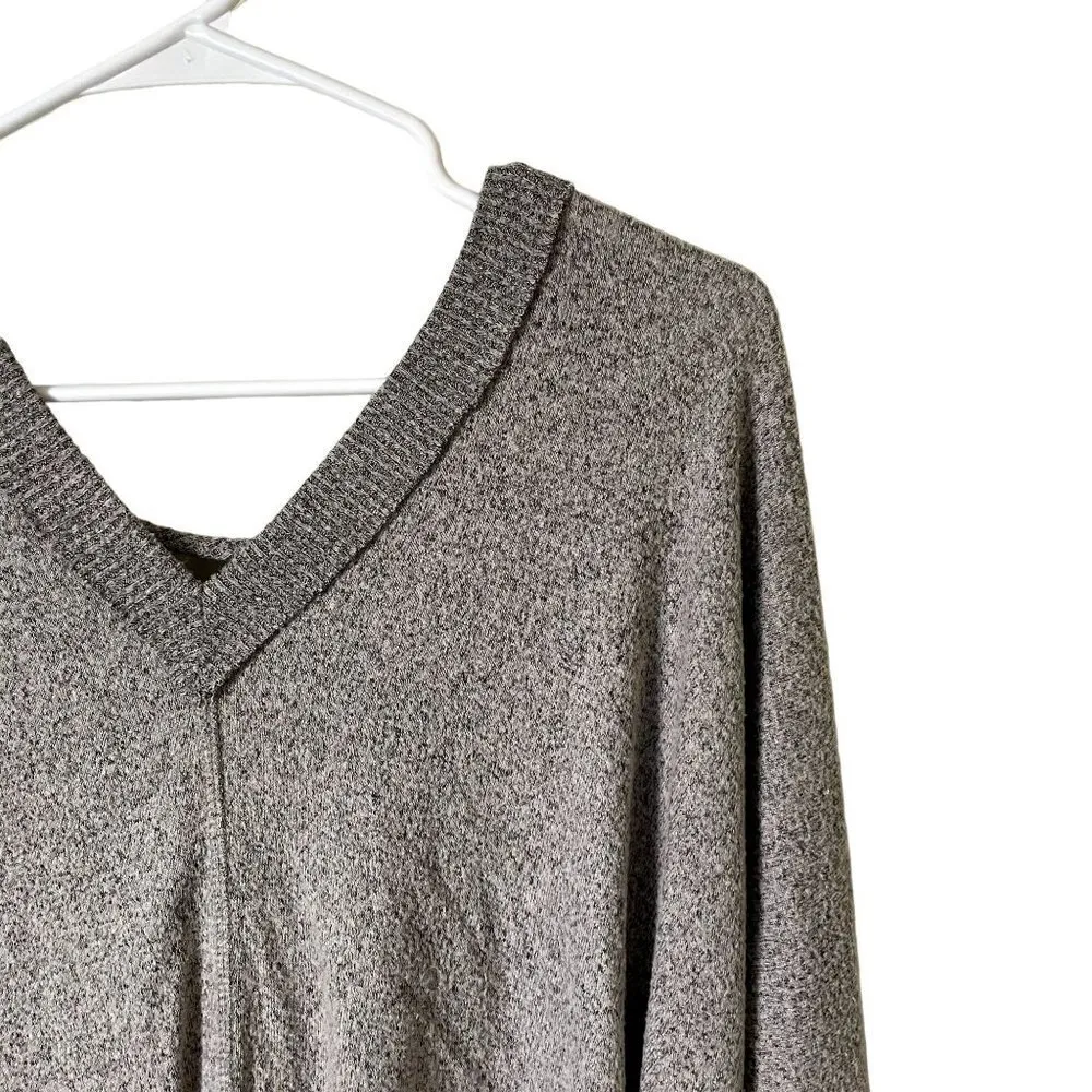 Lulus gray casual drawstring cinched vneck classic sweater pullover comfortable - Image 2