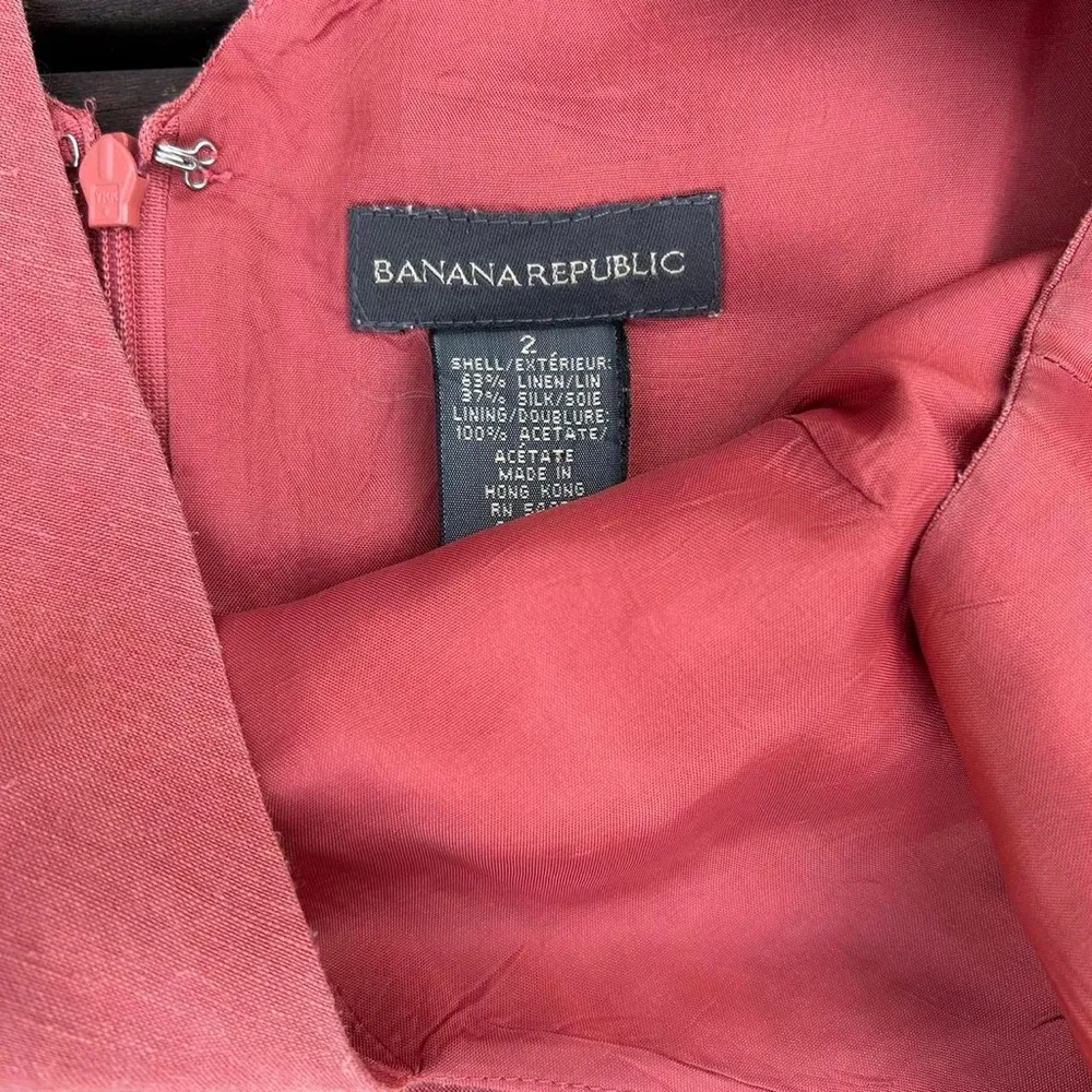 Banana Republic Linen Dress Salmon Pink w/ White Floral Design V-Neck Tank Dress - Image 4