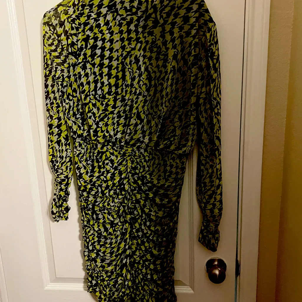 Bar III Green and Black Sheath Dress with Bishop Sleeves - Image 2