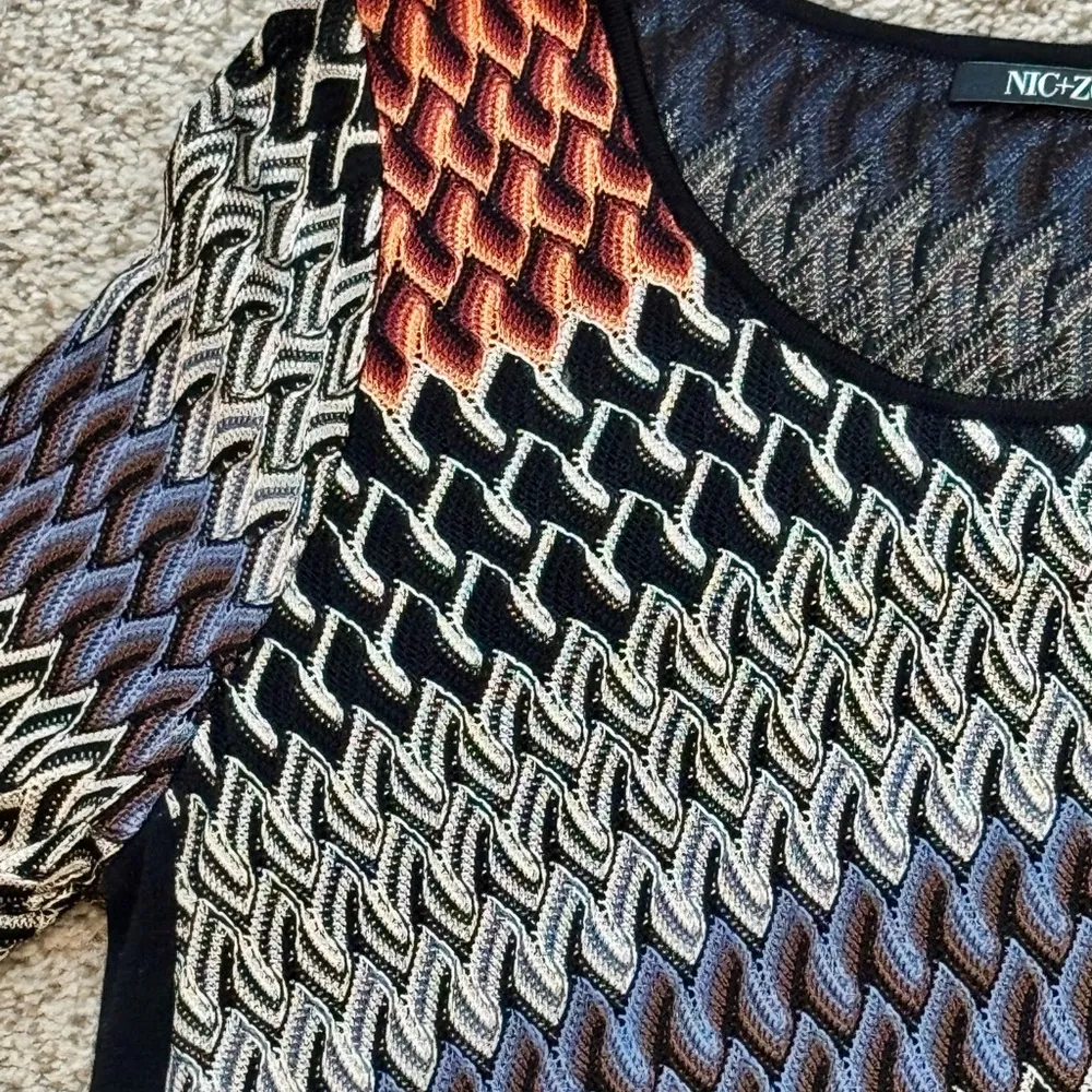 NIC+ZOE Chevron Knit Dress L Multicolor Lined Long Sleeve Fall OfficeCore Casual - Image 6