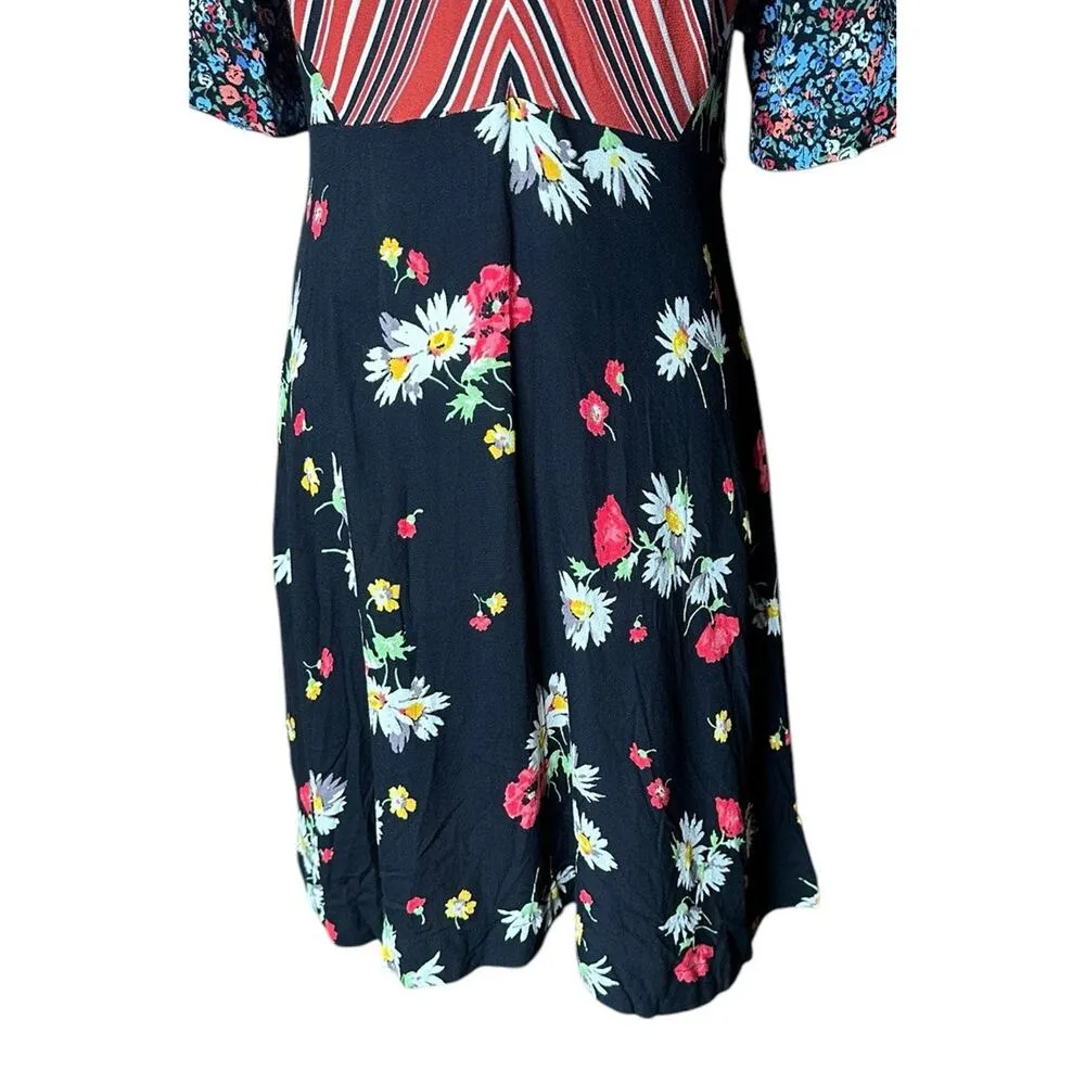 Free People Mix It Up Printed Patchwork Stripe Floral Mini Dress Hippie Boho 8 - Image 6