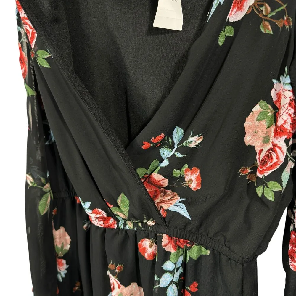 RUE 21 Medium Romper Floral Surplice V-Neck Lined Cutout Long Sleeves Multicolor - Image 2